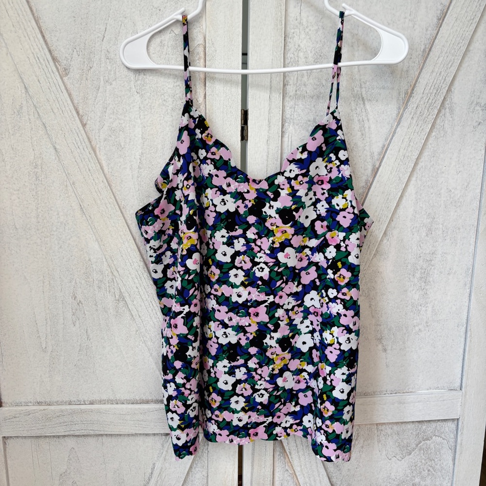 Halogen Floral Scalloped Cami Top Women's Large Adjustable Strap Fairy Cottage